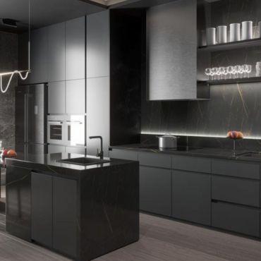 Dark grey kitchen cabinets