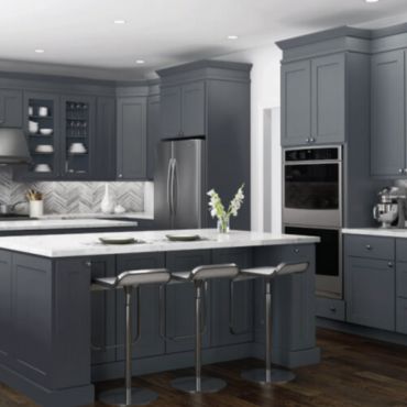 Grey painted kitchen cabinets