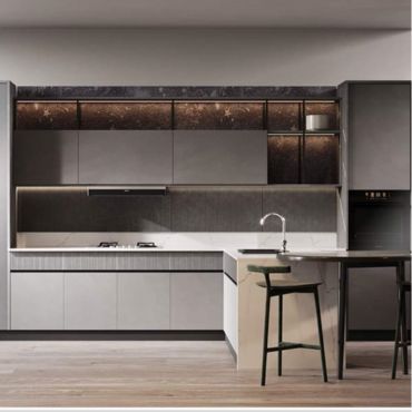 Contemporary gray kitchen cabinets