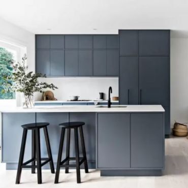 Blue gray kitchen cabinets